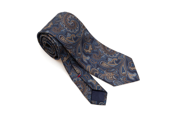 Blue background tie with paisley pattern pure silk