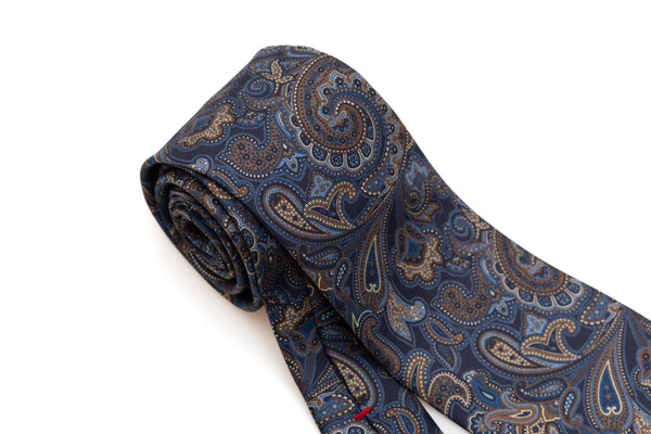 Cravatta sfondo blu con motivo paisley seta pura