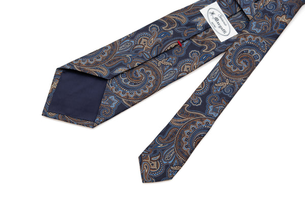 Cravate à fond bleu avec motif paisley en soie pure
