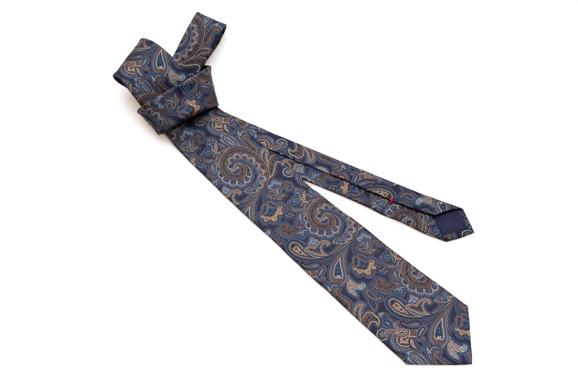 Blue background tie with paisley pattern pure silk