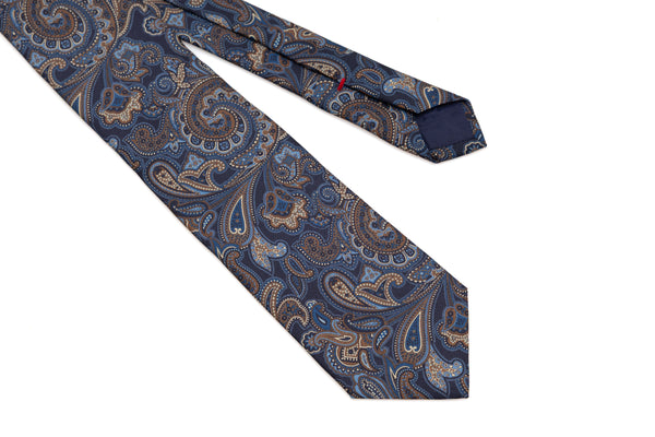 Blue background tie with paisley pattern pure silk
