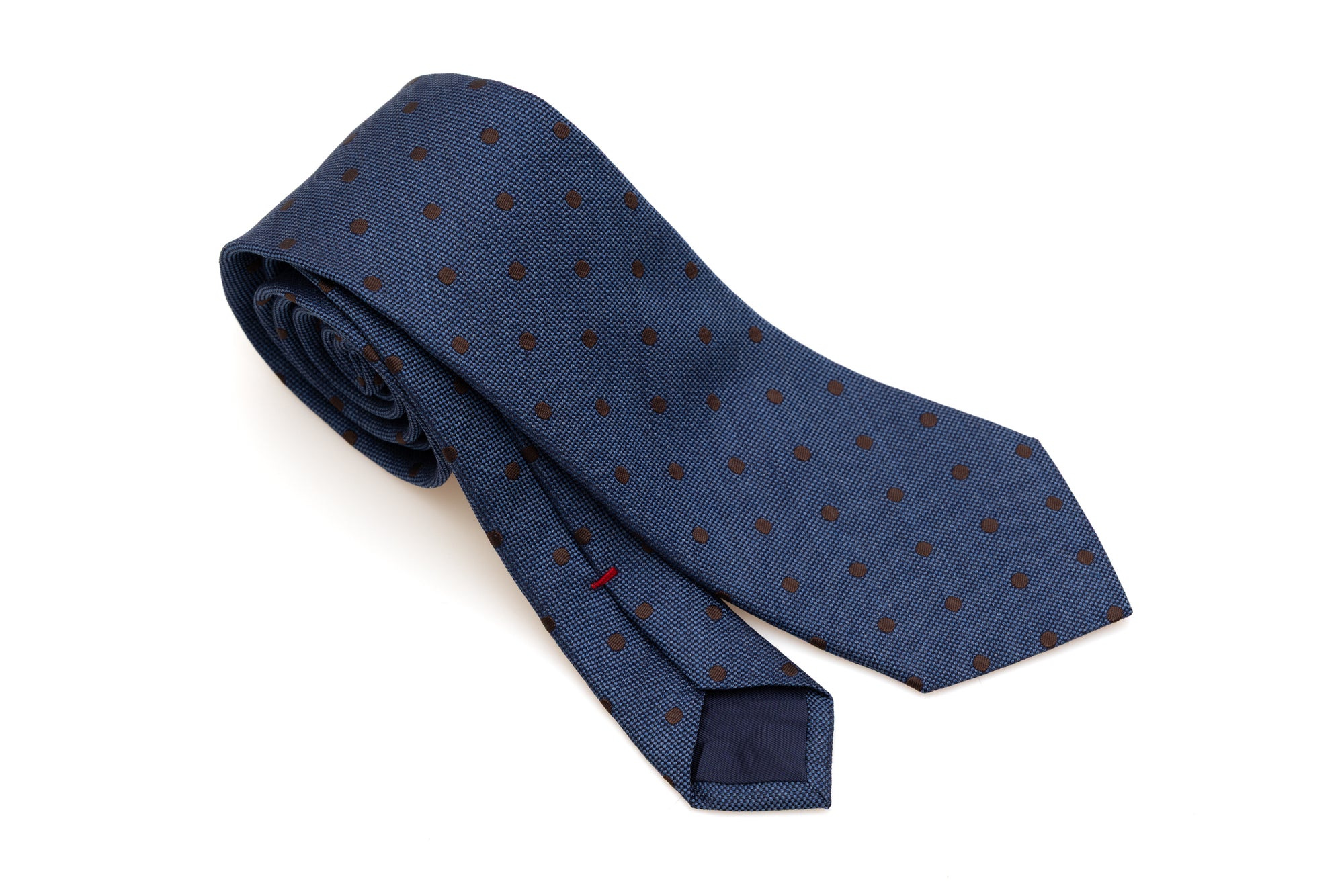 Blue tie with brown polka dots 100% silk