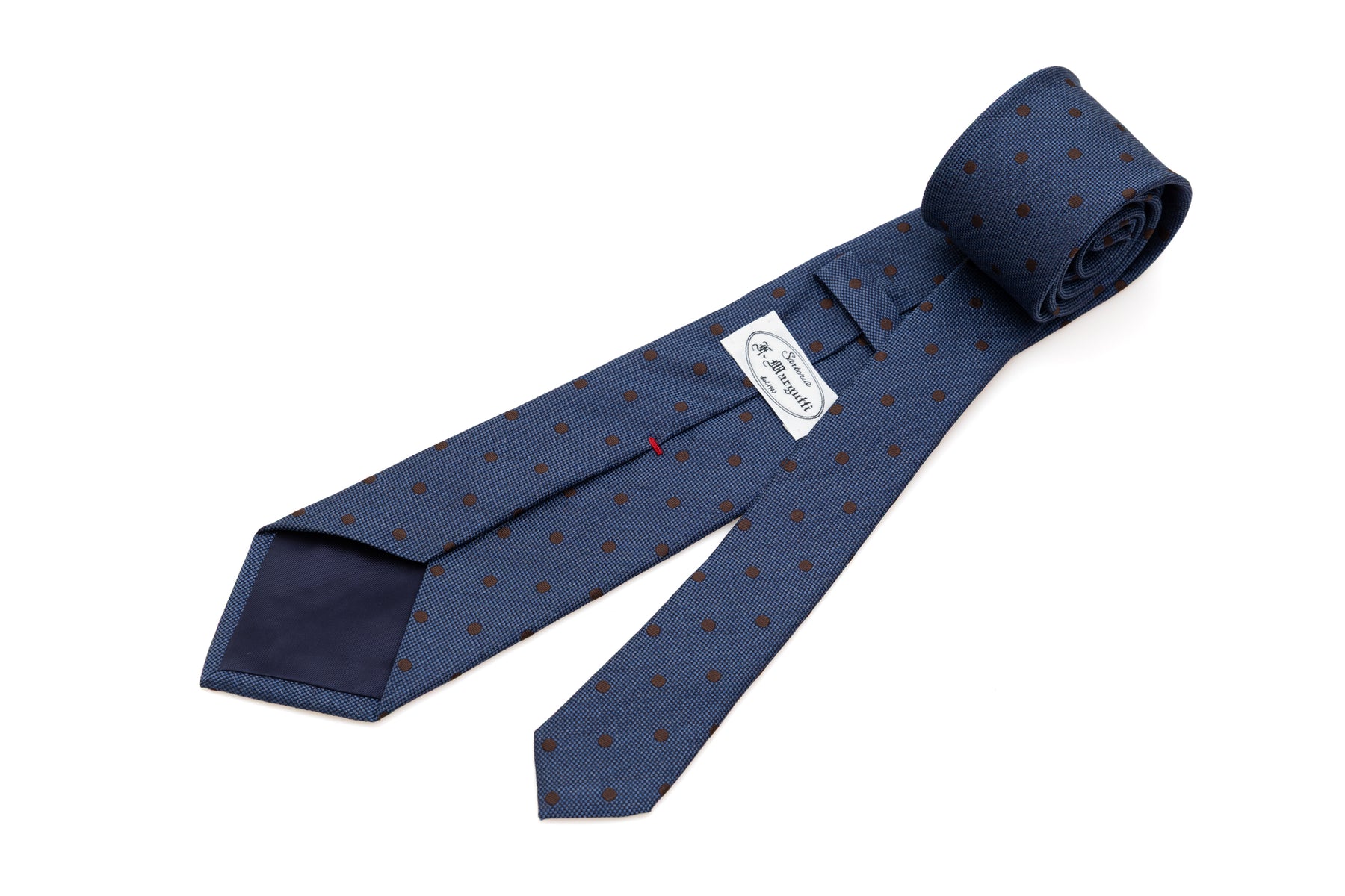 Blue tie with brown polka dots 100% silk