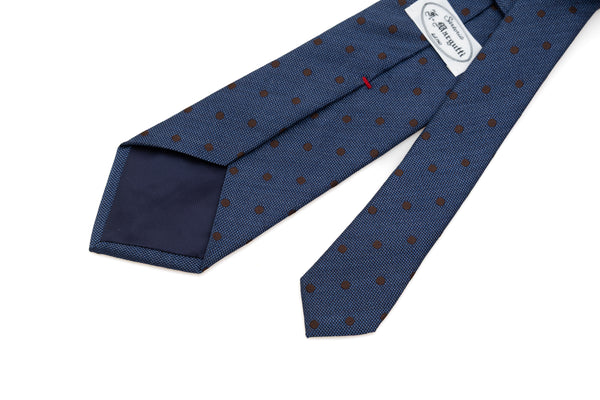 Blue tie with brown polka dots 100% silk