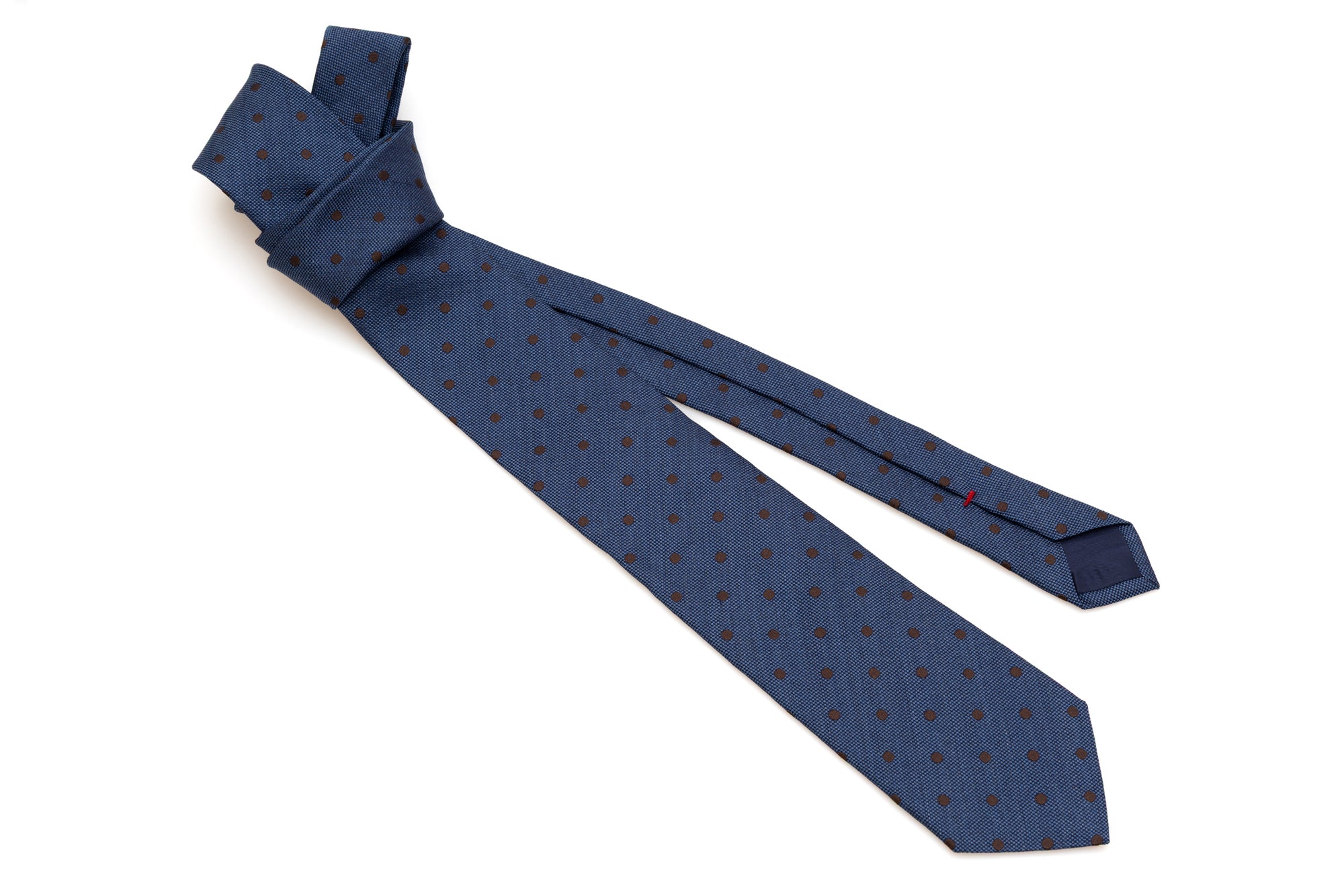 Blue tie with brown polka dots 100% silk