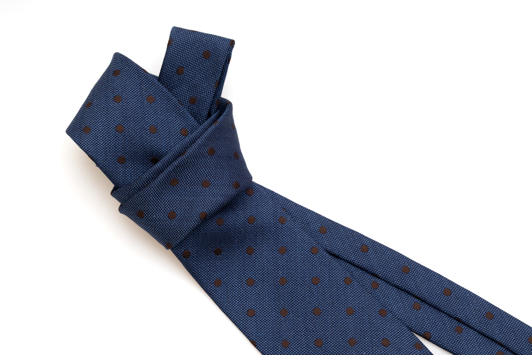 Blue tie with brown polka dots 100% silk