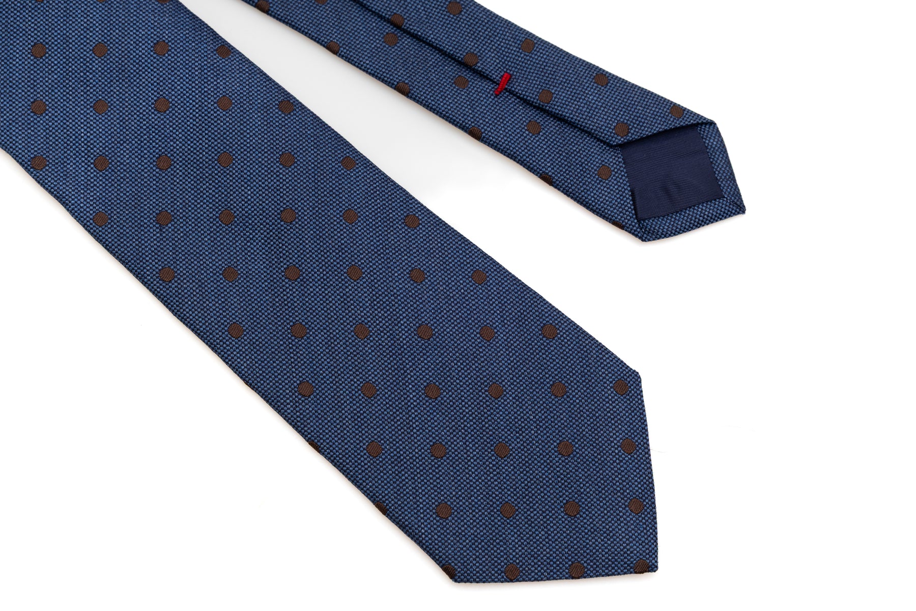 Blue tie with brown polka dots 100% silk