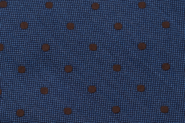 Blue tie with brown polka dots 100% silk