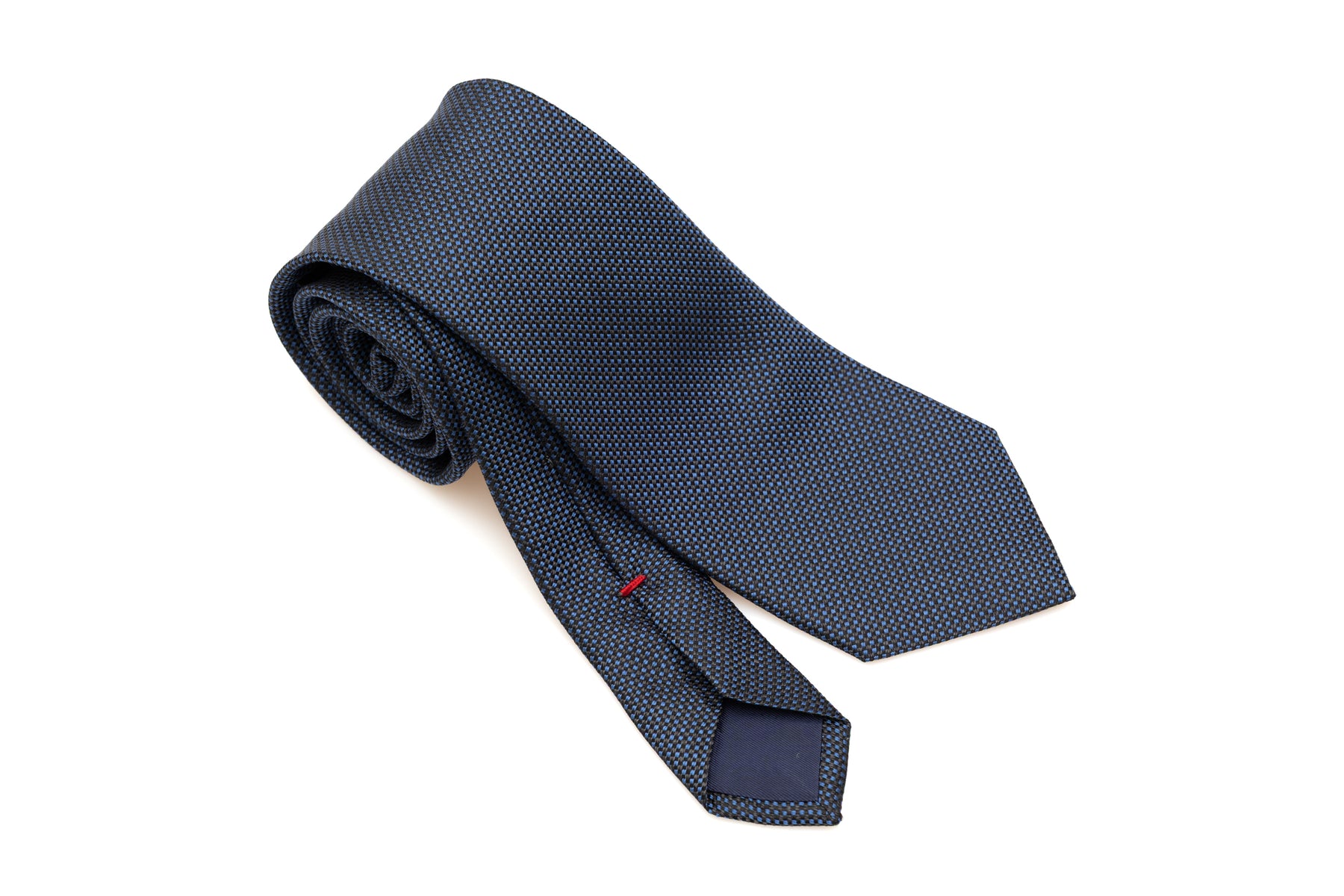 Blue tie with light polka dot embroidery pure silk