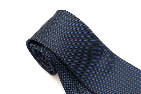 Blue tie with light polka dot embroidery pure silk