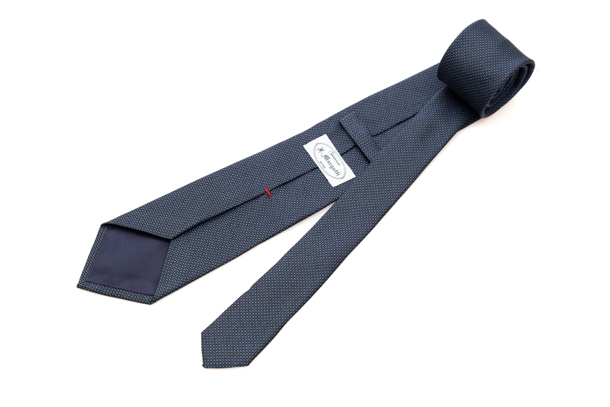 Corbata azul con bordado de lunares claros en seda pura
