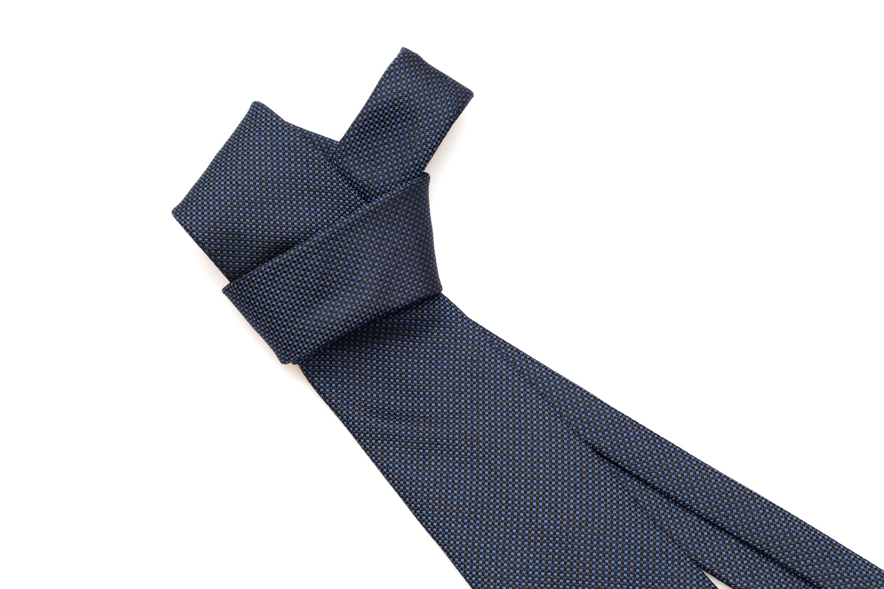 Blue tie with light polka dot embroidery pure silk