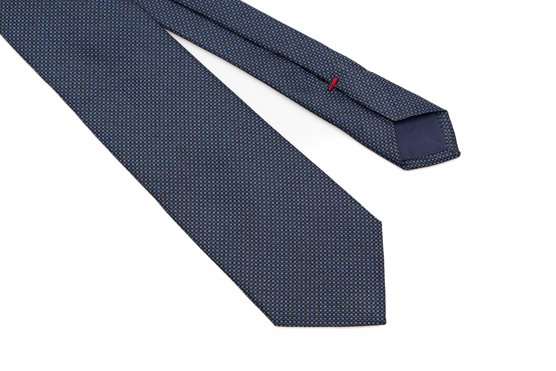 Blue tie with light polka dot embroidery pure silk