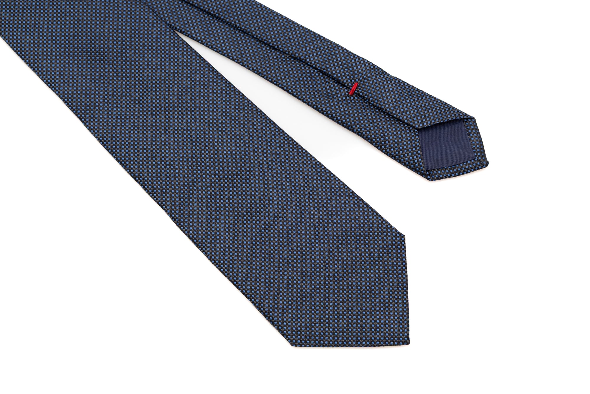 Blue tie with light polka dot embroidery pure silk