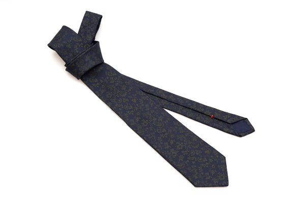 Corbata azul con bordado floral 100% seda