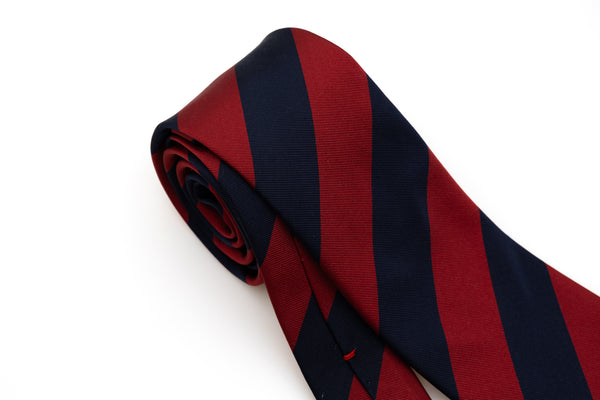 Regimental tie in red and blue pure silk