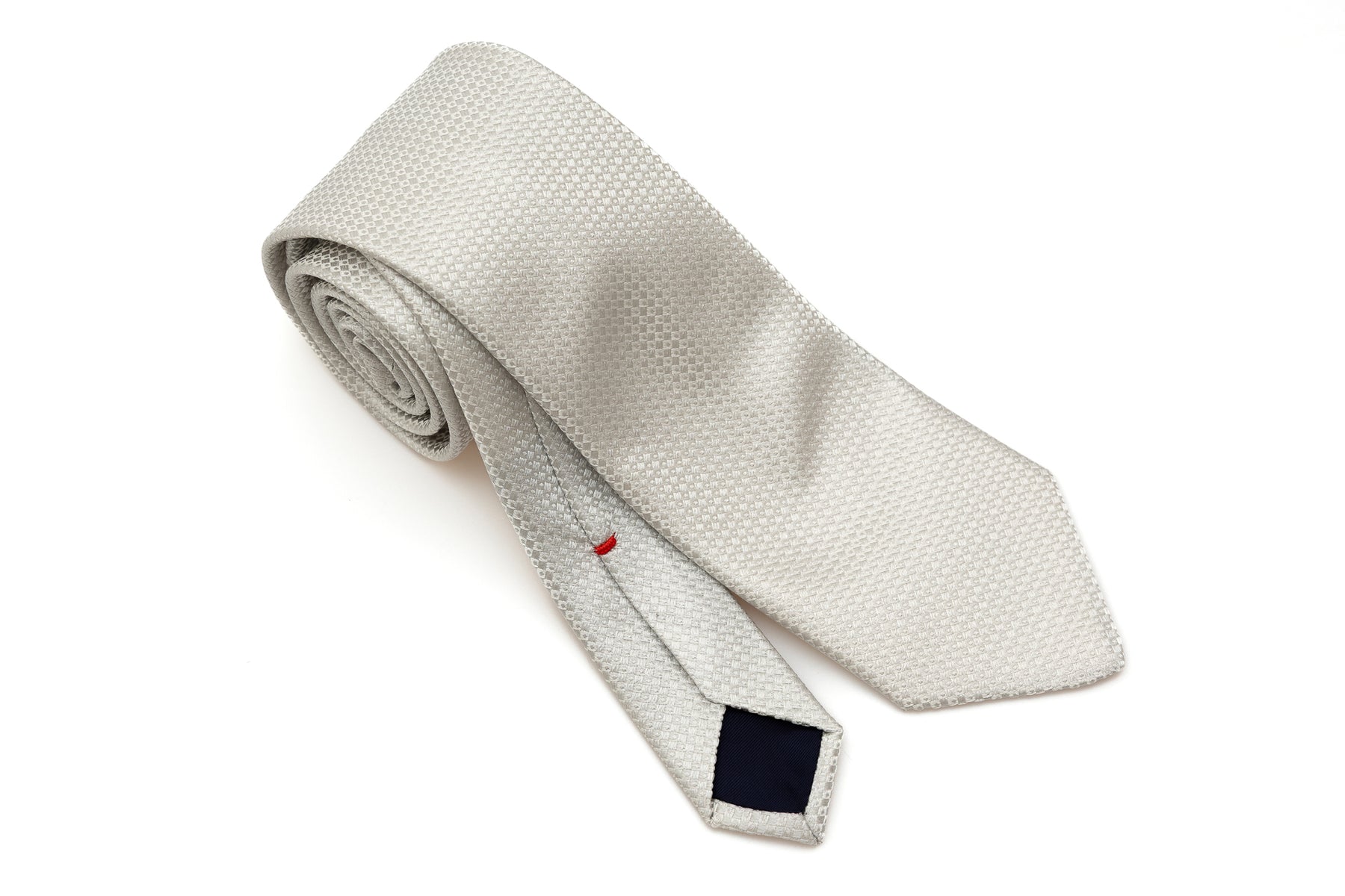 Embroidered pearl gray tie in pure silk