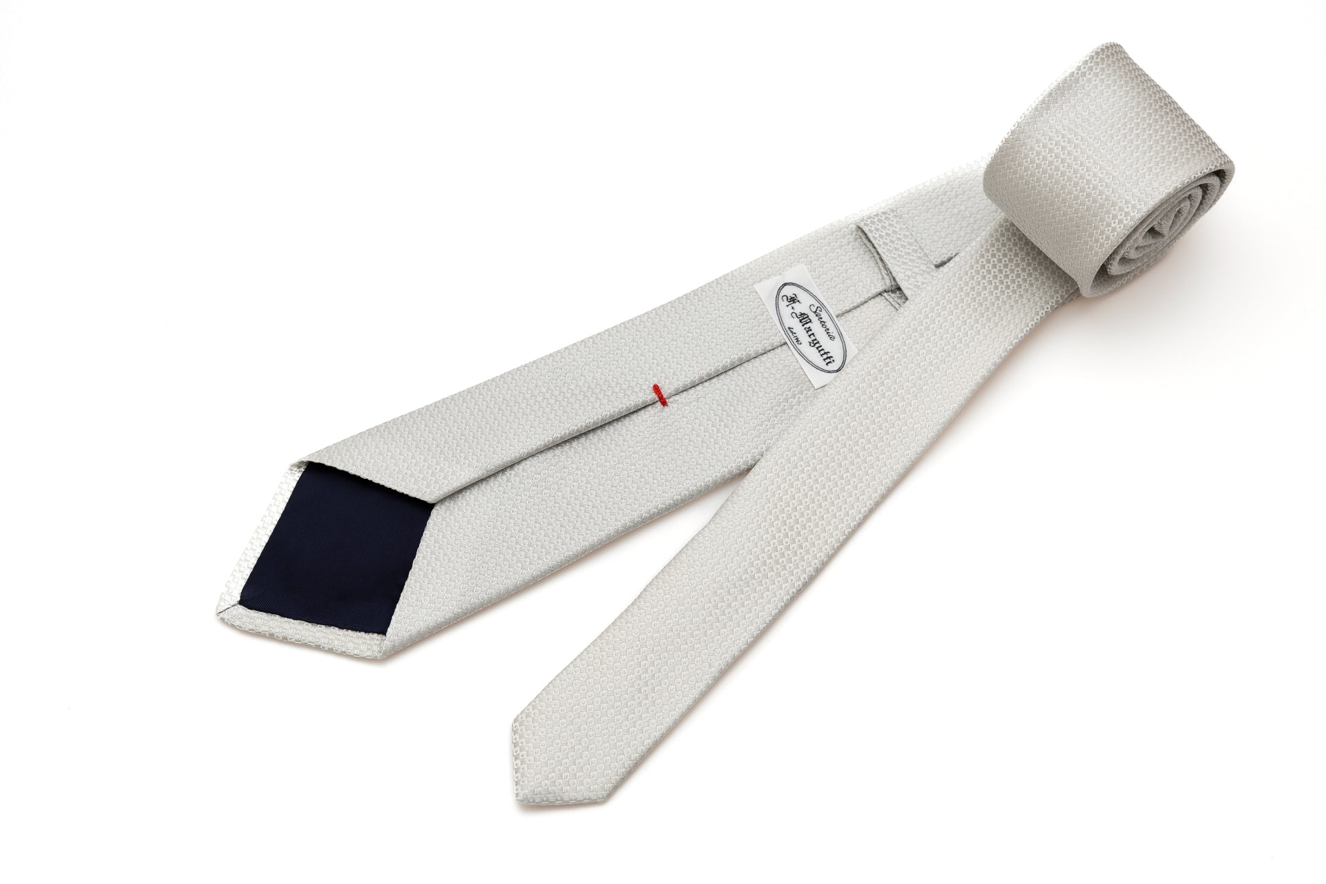 Embroidered pearl gray tie in pure silk