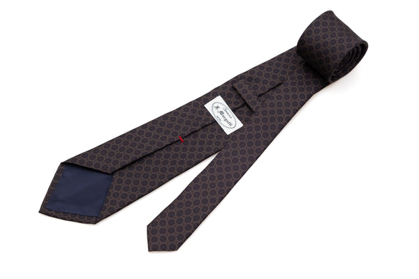 Brown basic tie with geometry 100% silk