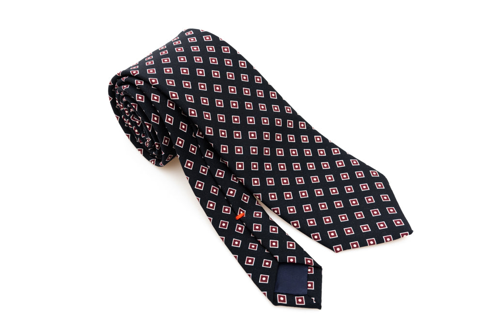Black tie with burgundy micro-pattern pure wool