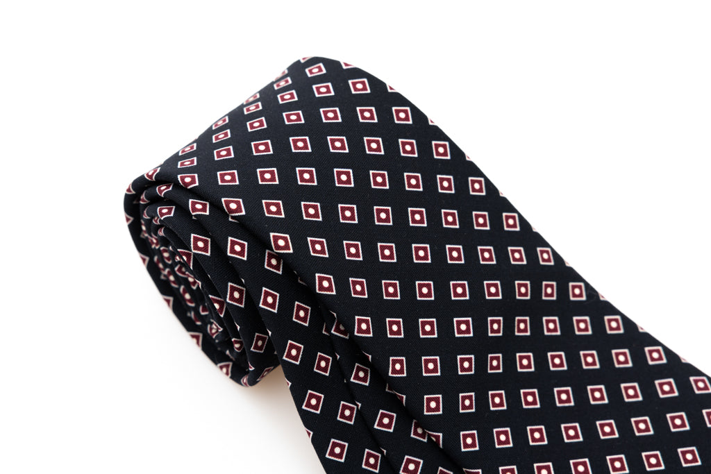 Black tie with burgundy micro-pattern pure wool