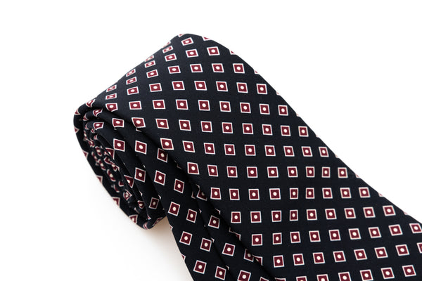 Black tie with burgundy micro-pattern pure wool