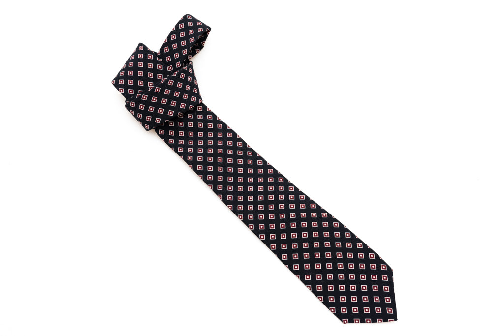 Black tie with burgundy micro-pattern pure wool