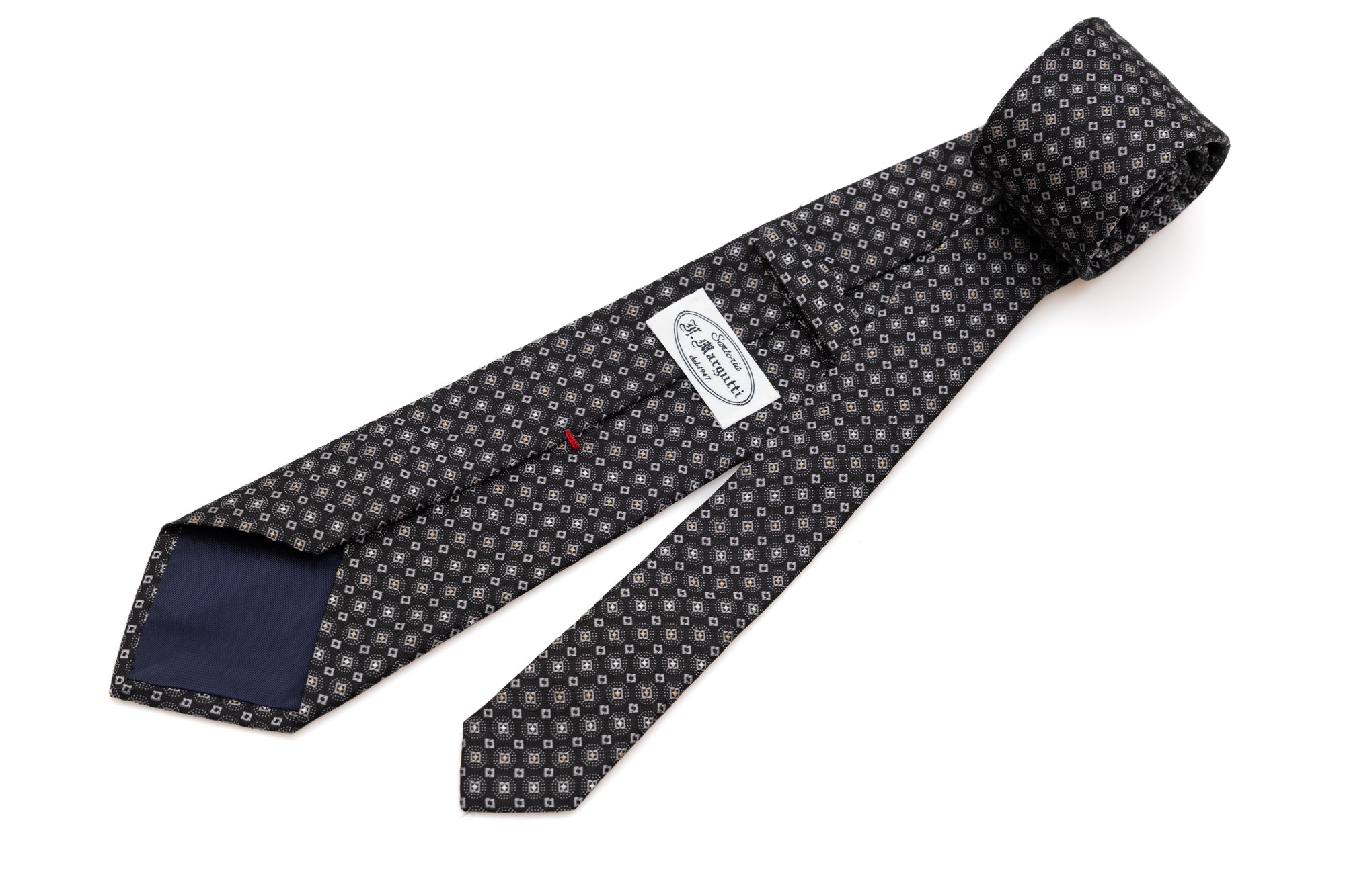 Cravatta nera in seta pura con motivo chiaro
