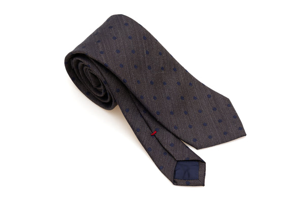 Brown and Blue Polka Dot Tie in Pure Silk