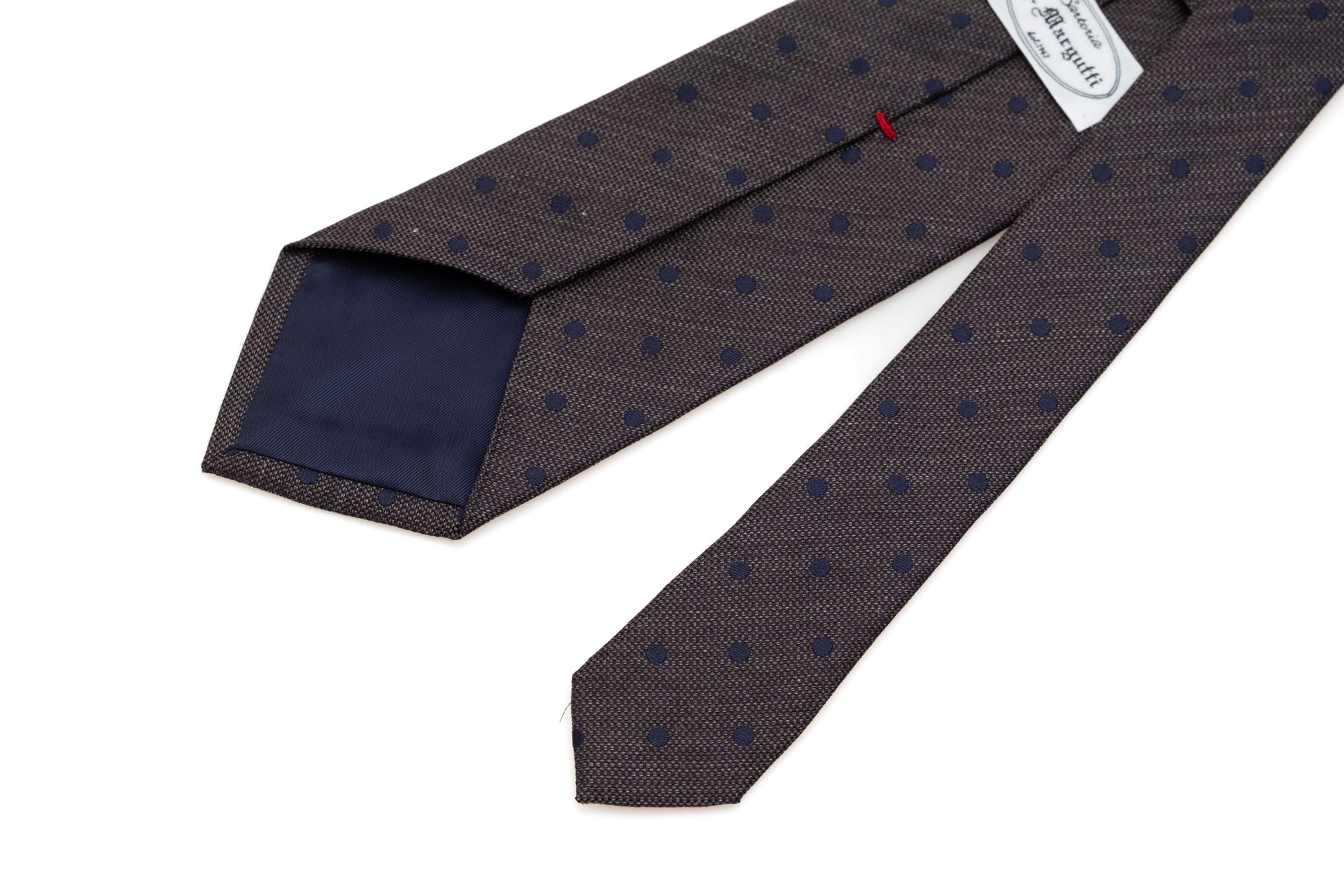 Brown and Blue Polka Dot Tie in Pure Silk