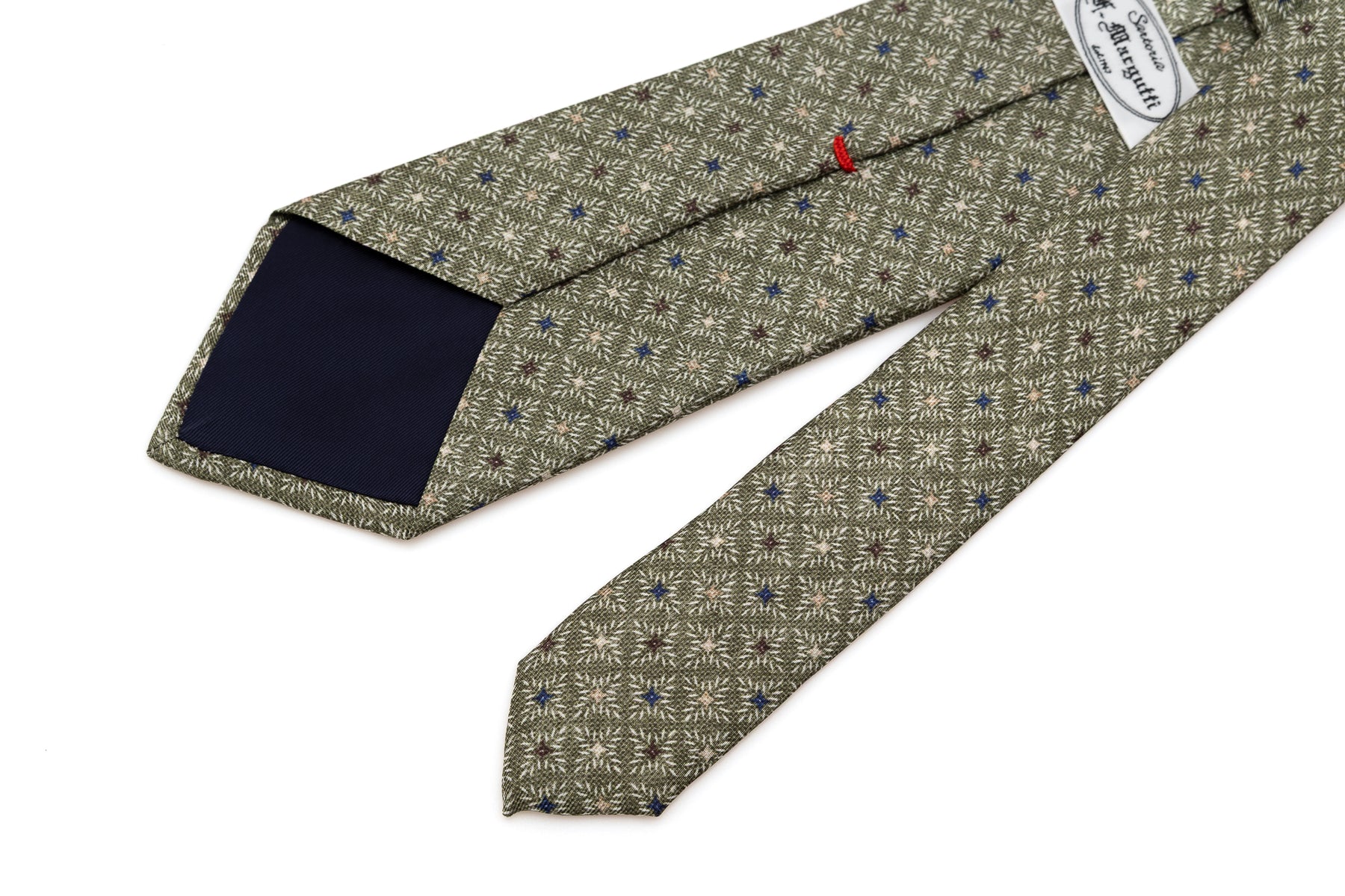 Olive green tie with geometric pattern pure silk
