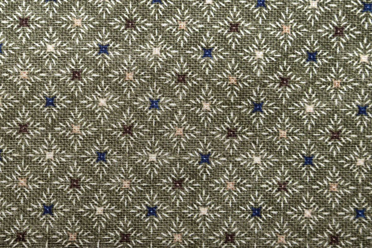 Olive green tie with geometric pattern pure silk