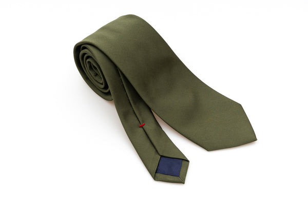 Military green diagonal pattern pure silk tie