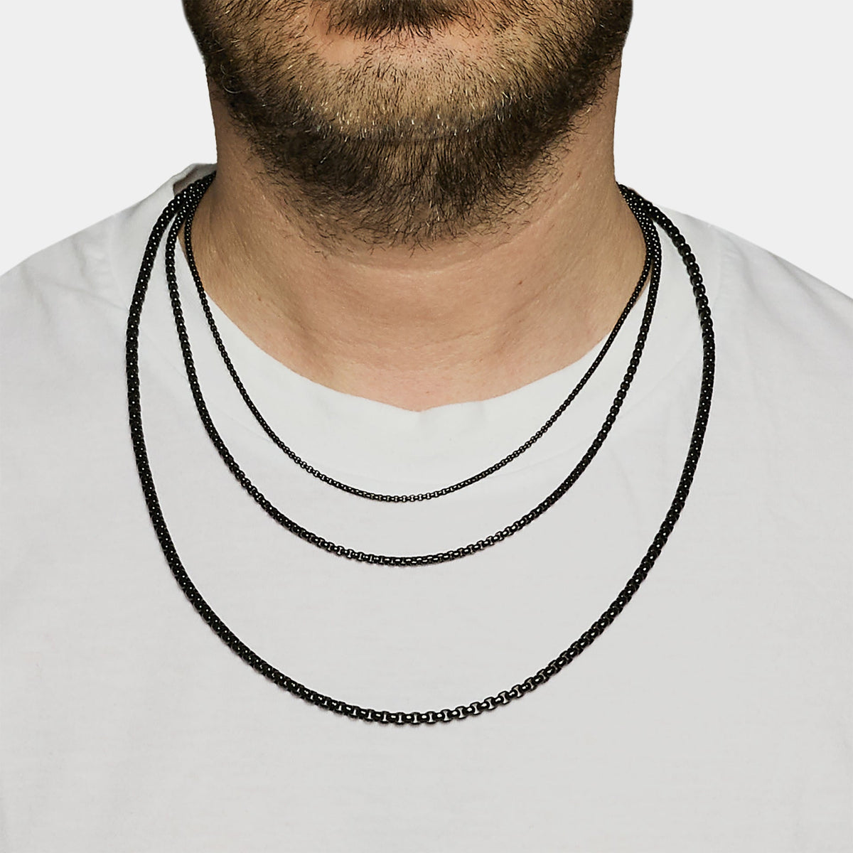 Brushed steel chain with rounded Venetian links, wide section 4 mm, average length 60 cm