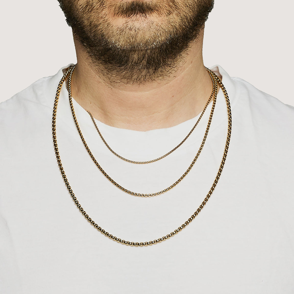 Gold-plated steel chain with rounded Venetian links, fine section 2 mm, short length 45 cm