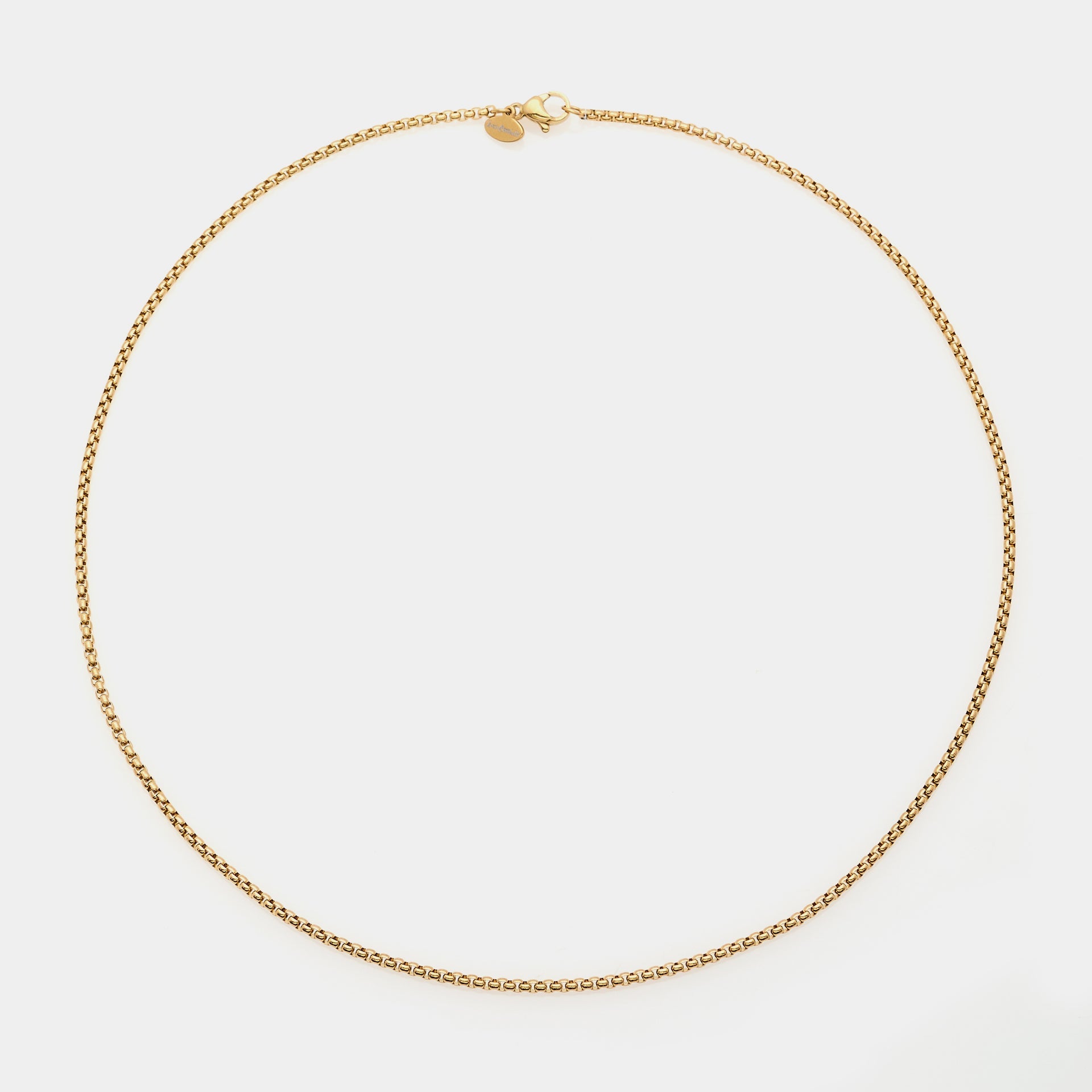 Gold-plated steel chain with rounded Venetian links, fine section 2 mm, short length 45 cm