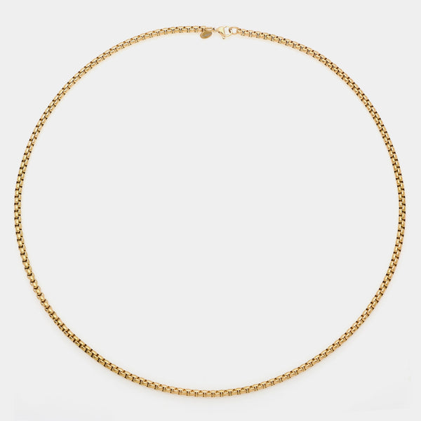 Gold-plated steel chain with rounded Venetian links, wide section 4 mm, average length 60 cm