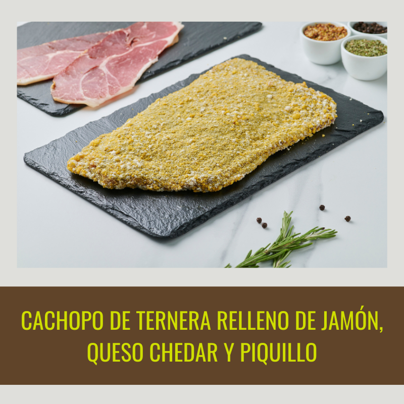 2 Beef Cachopos filled with Iberian ham, cheddar, and piquillo
