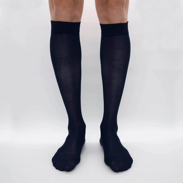 Box Long Chiffon Socks in Cashmere from Hircus Goat - 3x Black/3x Blue