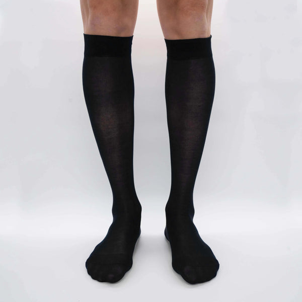 Box Long Chiffon Socks in Cashmere from Hircus Goat - 3x Black/3x Blue