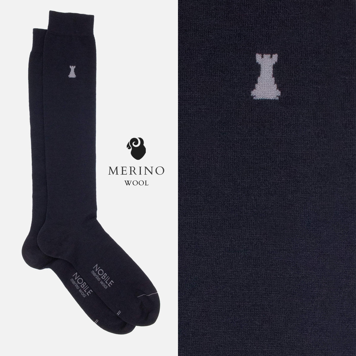 Modrý merino - Krabice 6 párů dlouhých ponožek z merino vlny
