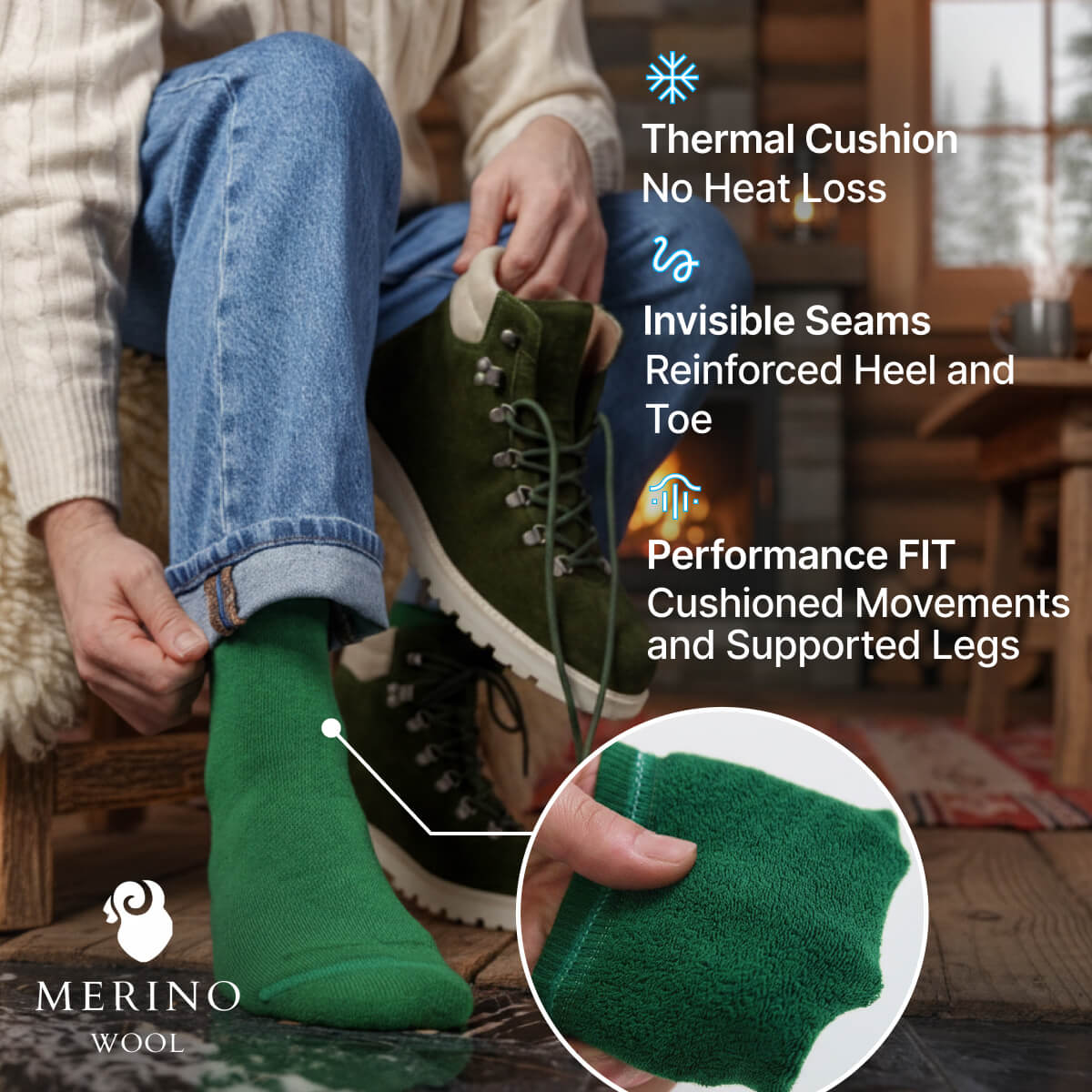 Polar Wool – Short Outdoor Socks in Merino Wool with Thermal Cushion
