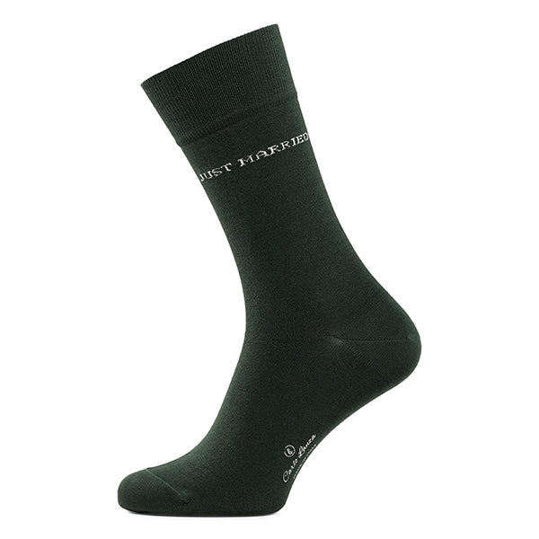Calcetines de algodón para hombres Just Married | Verde botella