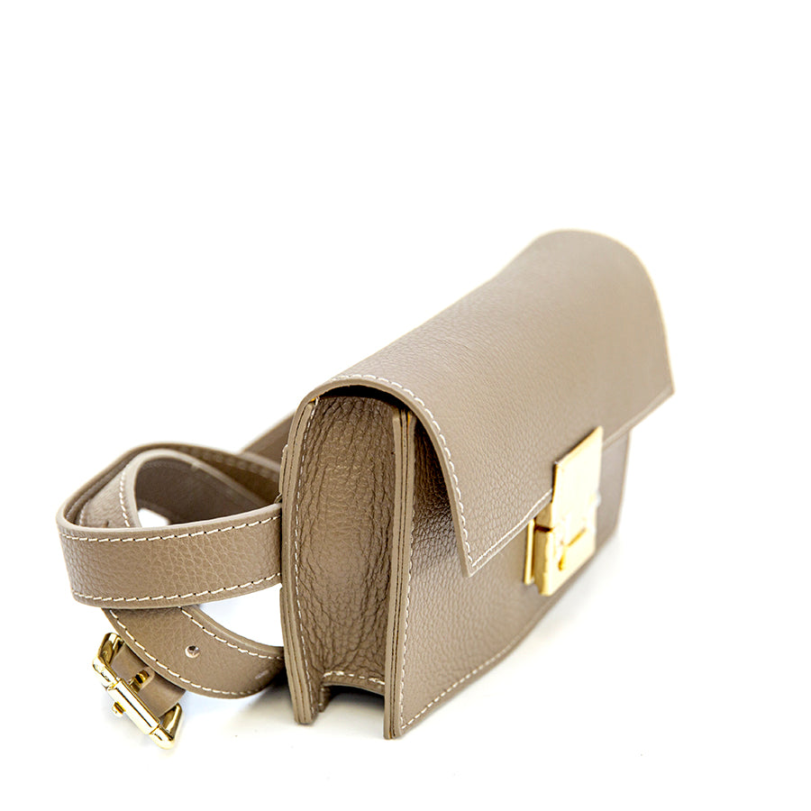CAROL - taupe fanny pack with gold closure