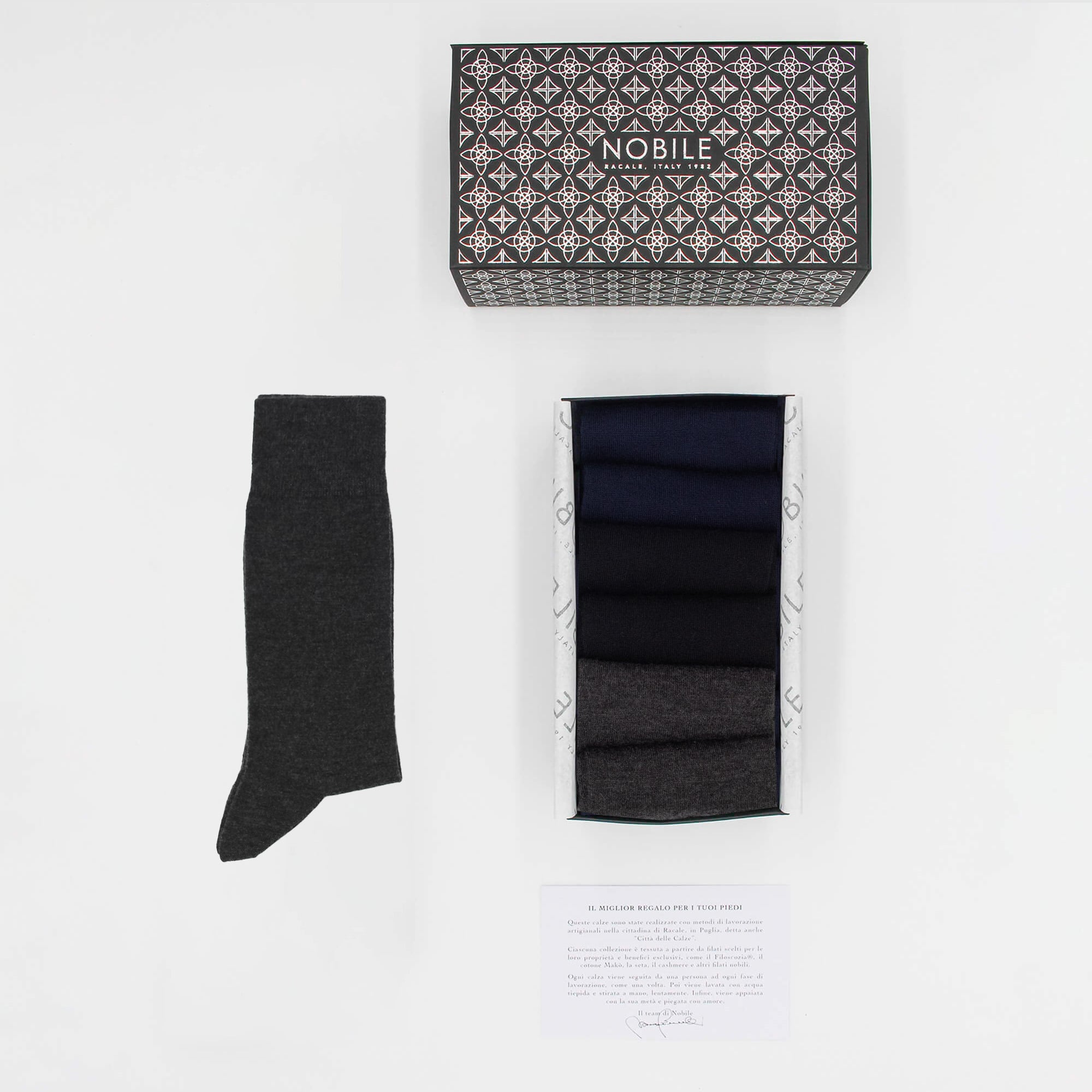 Boîte de chaussettes courtes en cachemire de chèvre Hircus - 2 x Bleu/2 x Noir/2 x Anthracite
