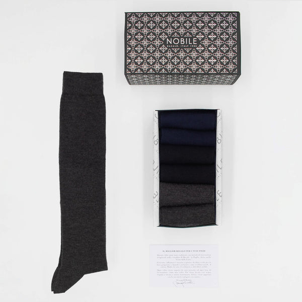 Box of Long Cashmere Goat Hircus Socks - 2 x Dark Blue/2 x Black/2 x Anthracite