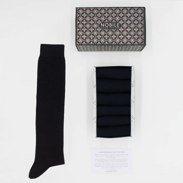 Boîte de chaussettes longues en cachemire de chèvre Hircus - 6 paires noires