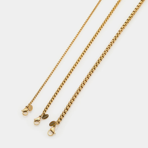 Gold-plated steel chain with rounded Venetian links, fine section 2 mm, short length 45 cm