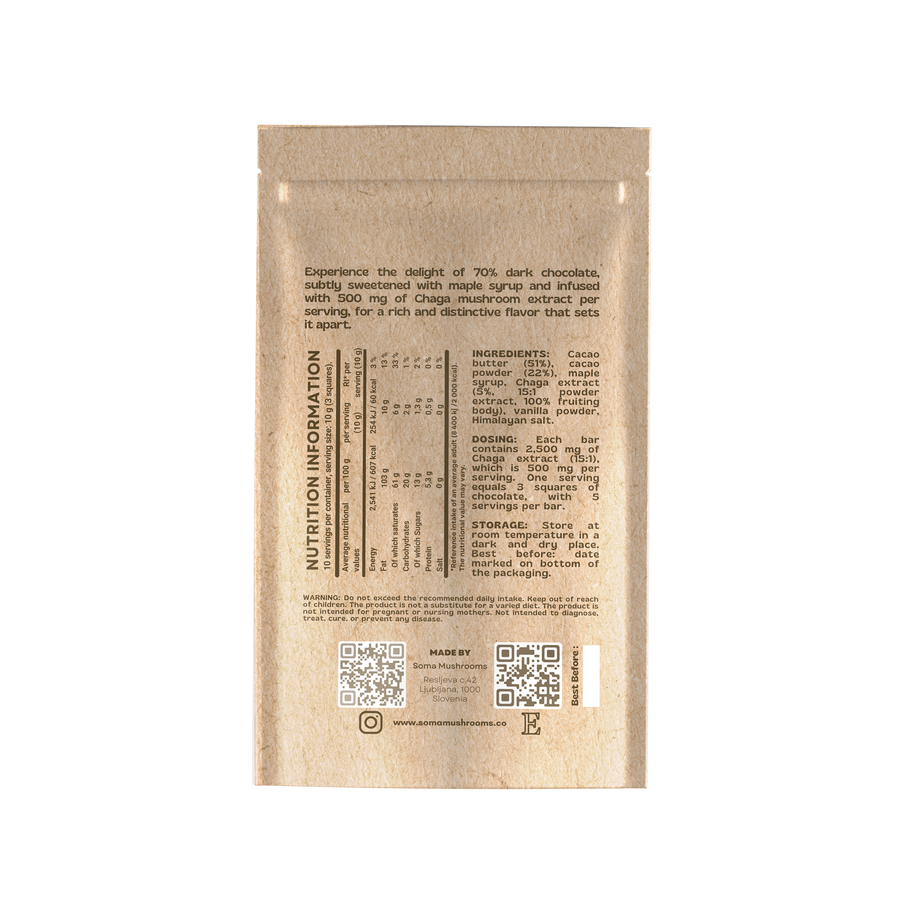 Chaga chocolate bars