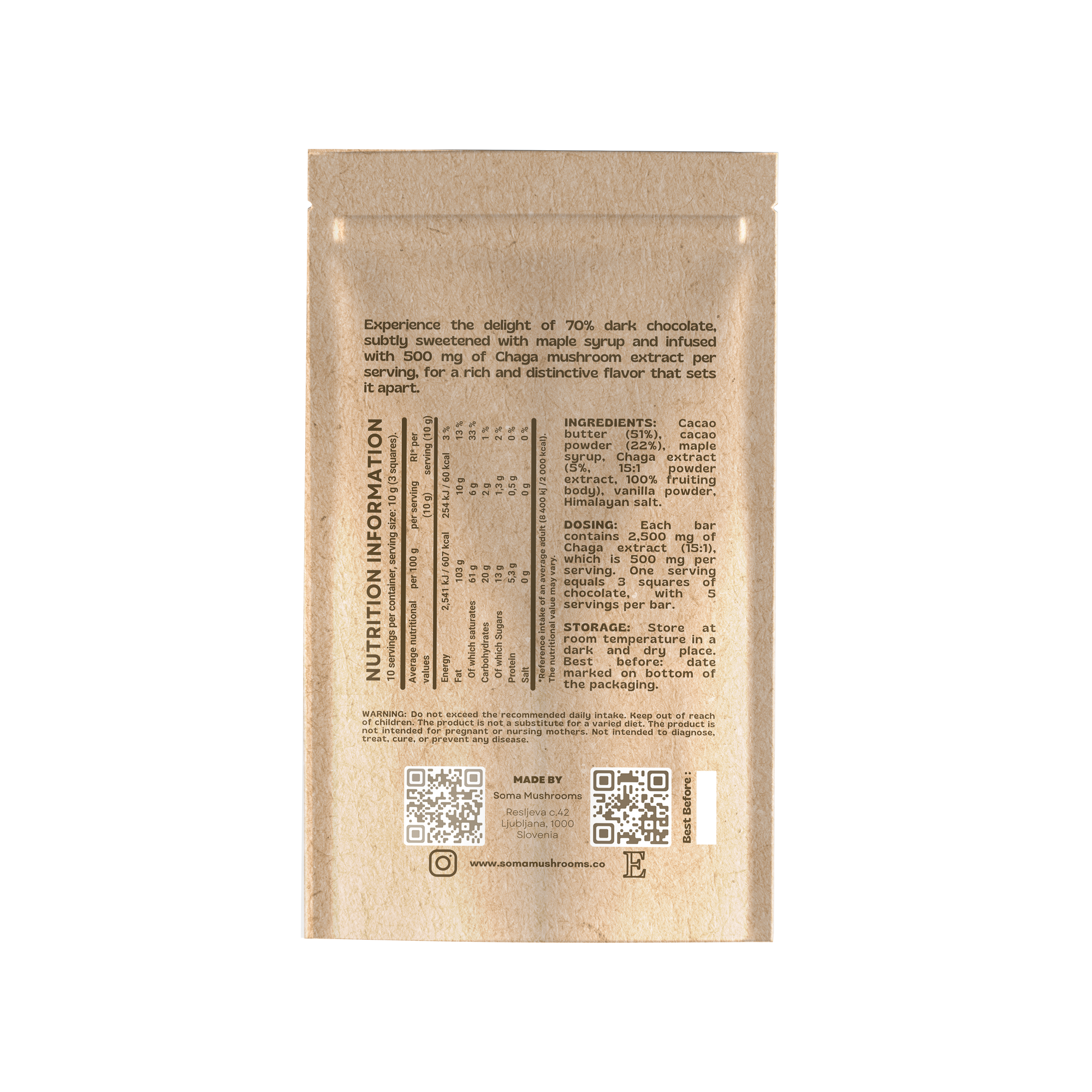 Chaga chocolate bars